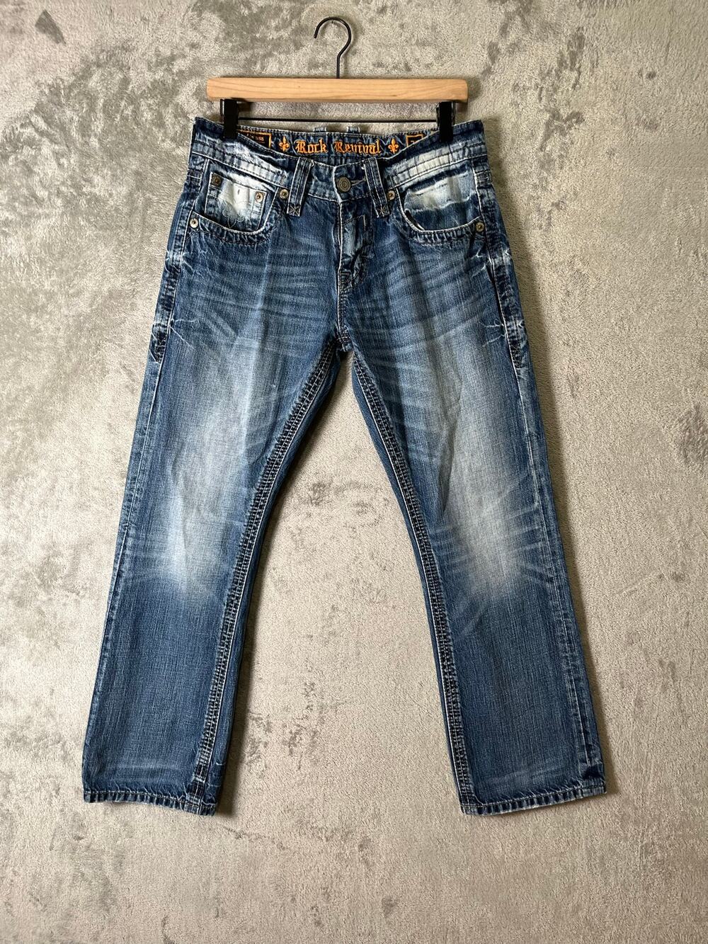 Rock Revival Layne Distressed Bootcut Jeans Blue Wash Western Y2K Biker Men's 30
